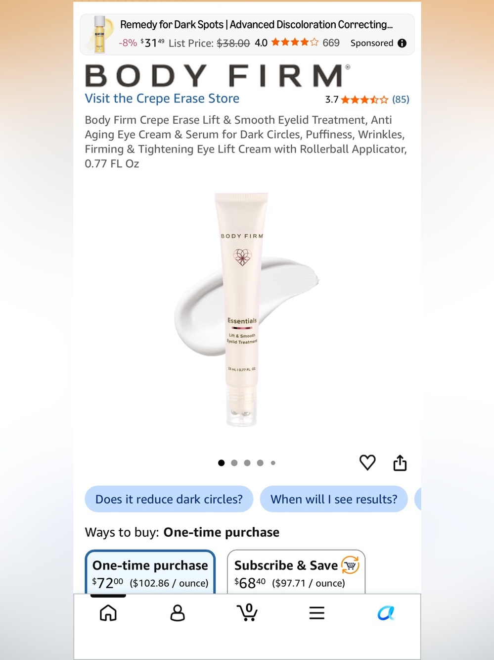 Body firm Essentials Lift & Smooth Eyelid Treatment Cream — White MSRP $72